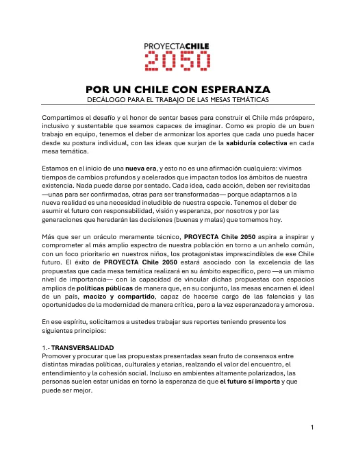 Portada de Decálogo Proyecta Chile 2050